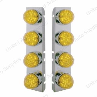 SS Front Air Cleaner Bracket With 8X 19 LED Bullet Style Lights & Bezels For Peterbilt-Amber LED & Lens