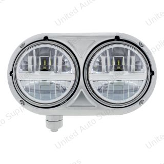 Headlight Assembly With 304 SS Housing & LED Headlights With Chrome Inner Bar For Peterbilt 359 - Driver