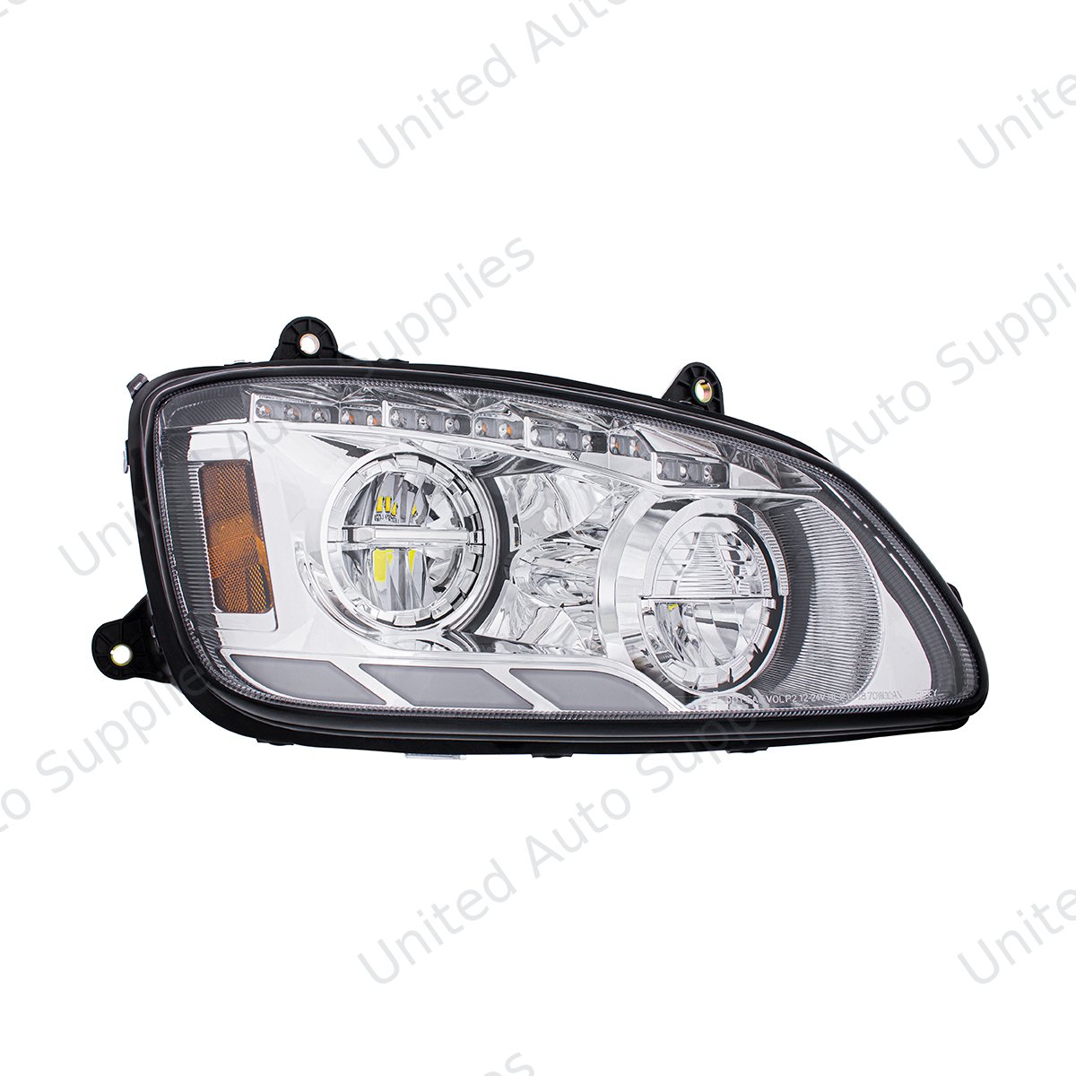 Chrome LED Headlight With Sequential Turn Signal & Position Light Bars For 2008-17 Kenworth T660 - Passenger