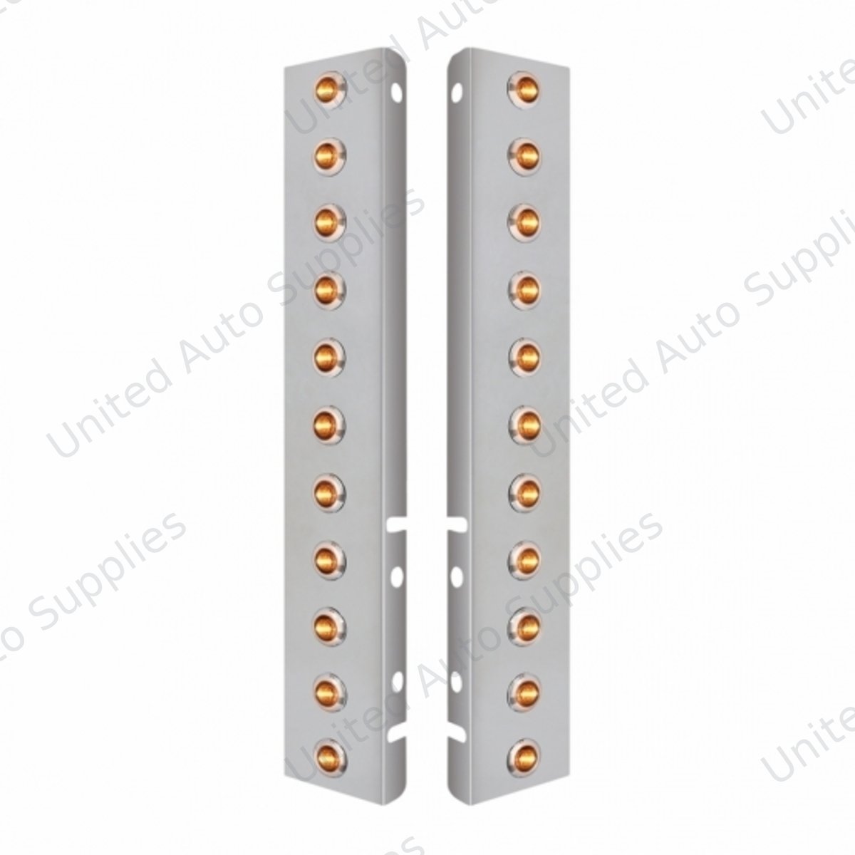 SS Front Air Cleaner Bracket With 22X 3 Amber LED Dual Function 3/4" Mini Lights & SS Bezels For Peterbilt-Clear Lens