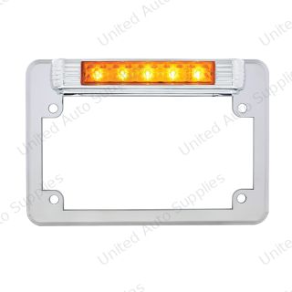 Chrome Motorcycle License Plate Frame With Auxiliary Light - Amber LED/Amber Lens