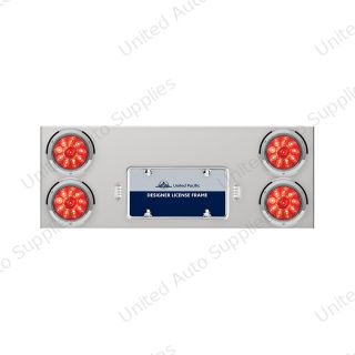 33-3/4" Stainless Rear Center Panel With Four 10 LED 4" Lights & Bezels - Red LED/Red Lens