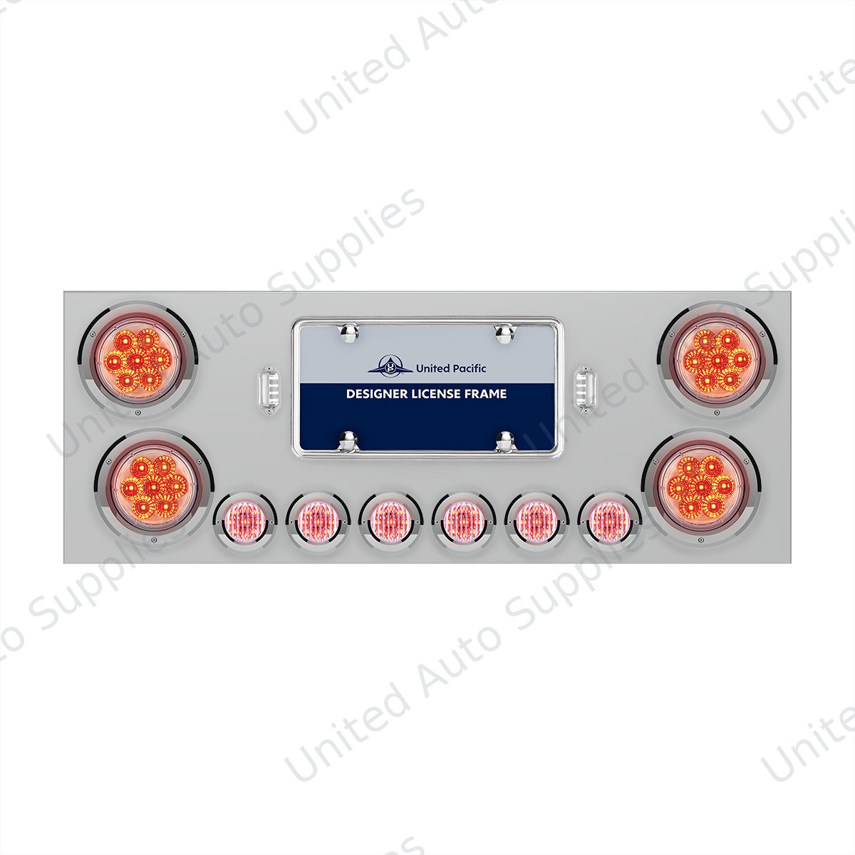 SS Rear Center Panel With 4X 7 LED 4" Reflector Lights & 6X 9 LED 2" Lights -Red LED/Clear Lens