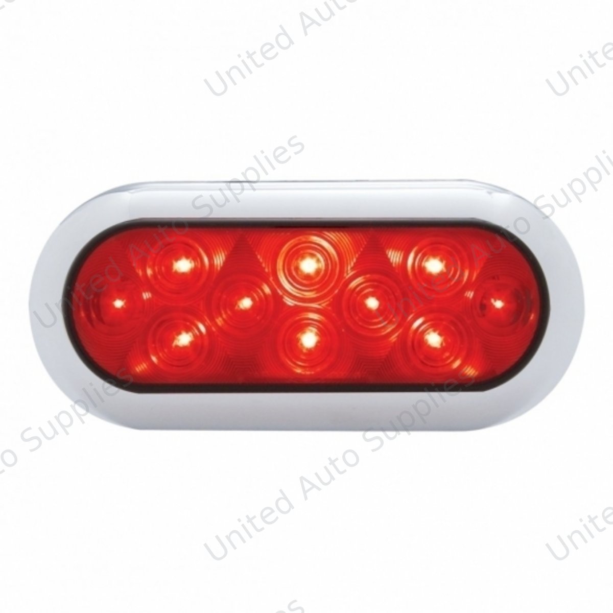 10 LED 6" Oval Flange Mount Light With Bezel (Stop, Turn & Tail) - Red LED/Red Lens