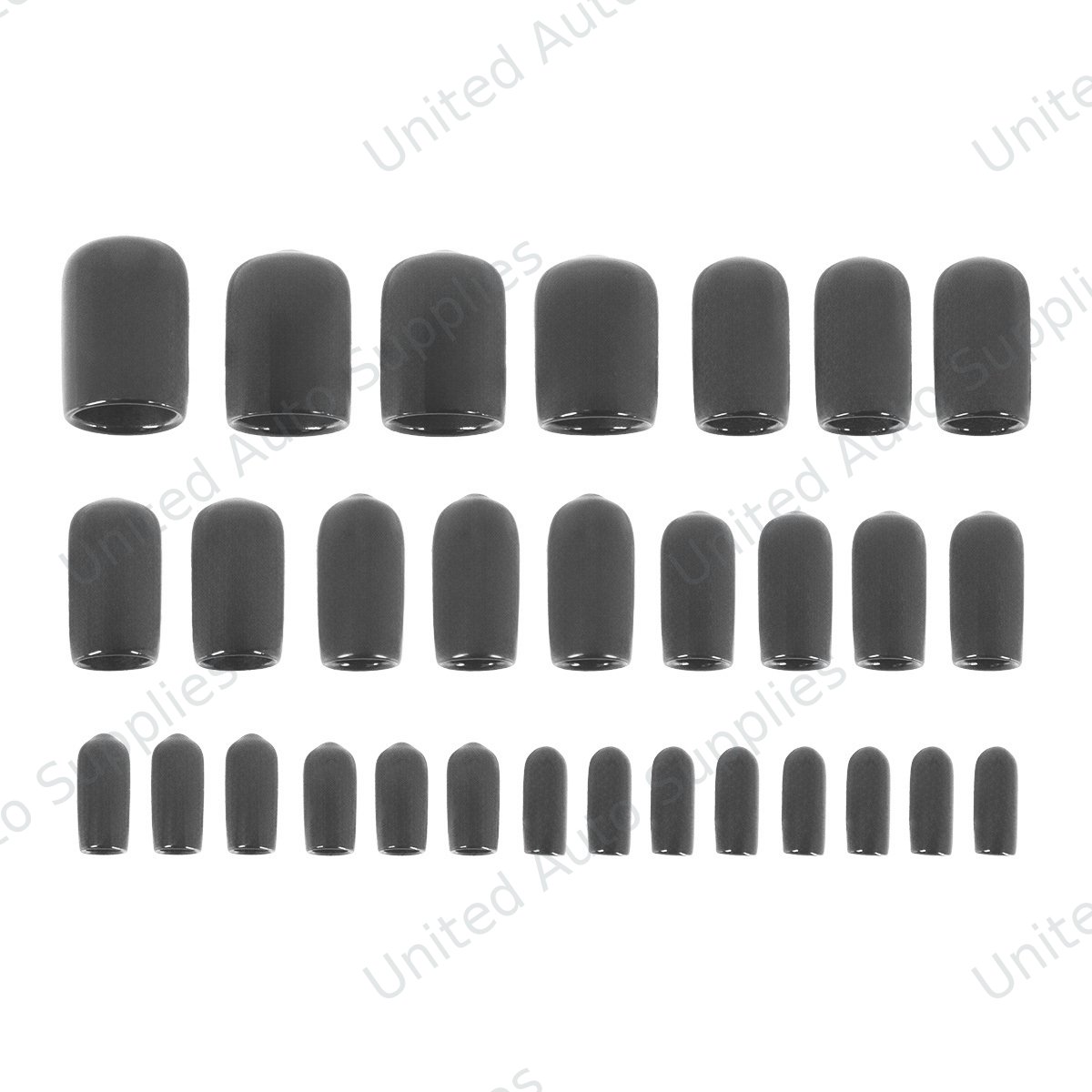 1/8" thru 1/2" Assorted Black Vinyl Vaccum Caps (30-Pack)
