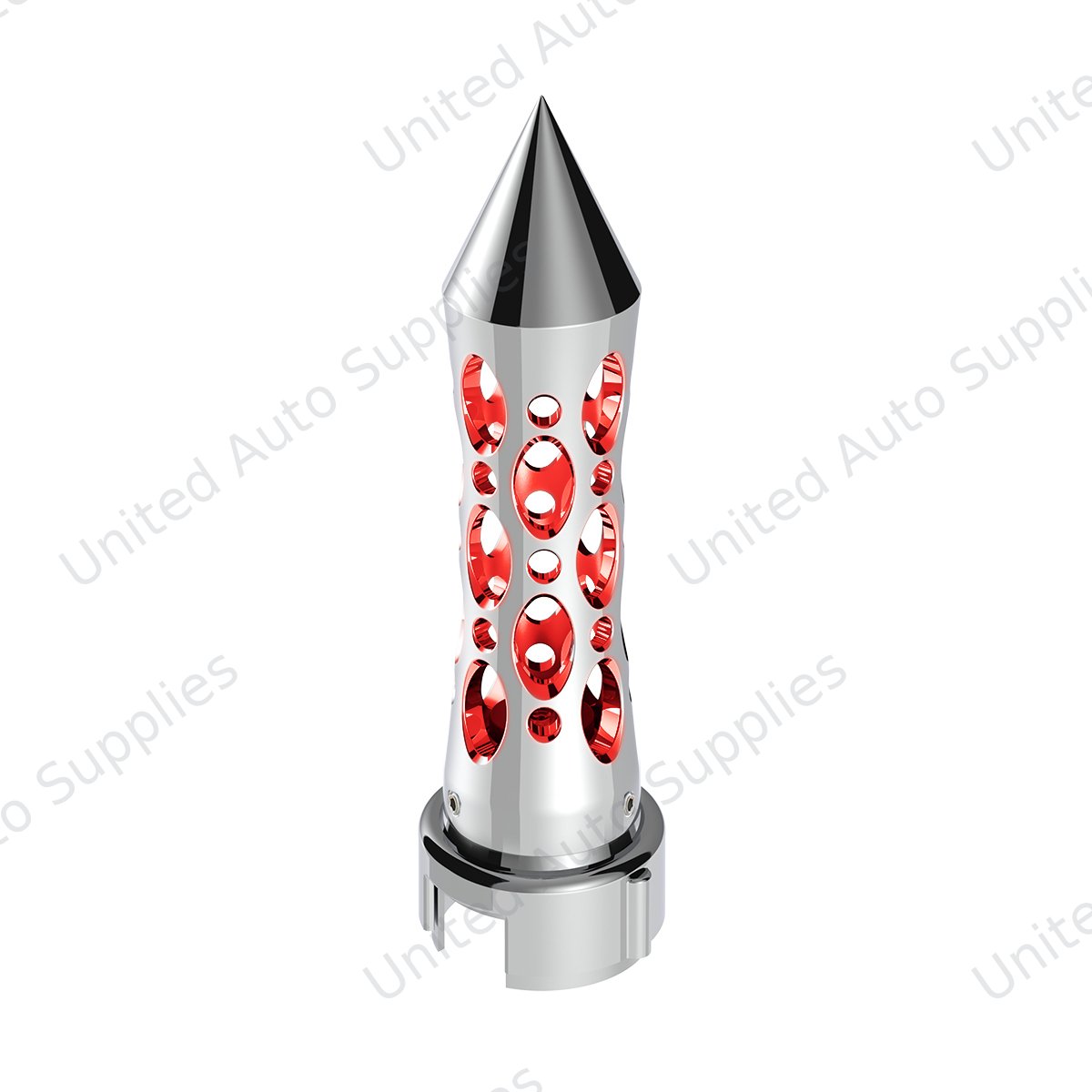Thread-On Daytona Spike Gearshift Knob With LED 13/15/18 Speed Adapter - Chrome/Red LED