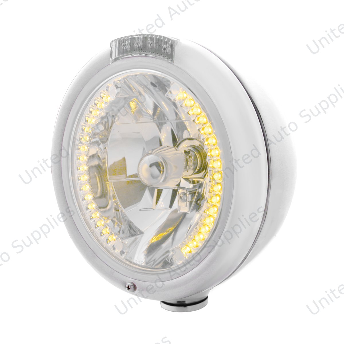 Chrome Classic Headlight H4 With 34 Amber LED & LED Signal - Clear Lens