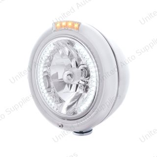 Stainless Steel Classic Headlight H4 With 34 White LED & Dual Mode LED Signal - Clear Lens