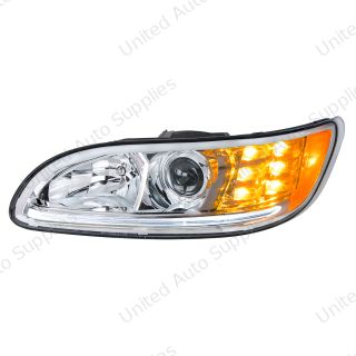 Chrome Projection Headlight With LED Turn & Position Light for 2005-2015 Peterbilt 386- Driver