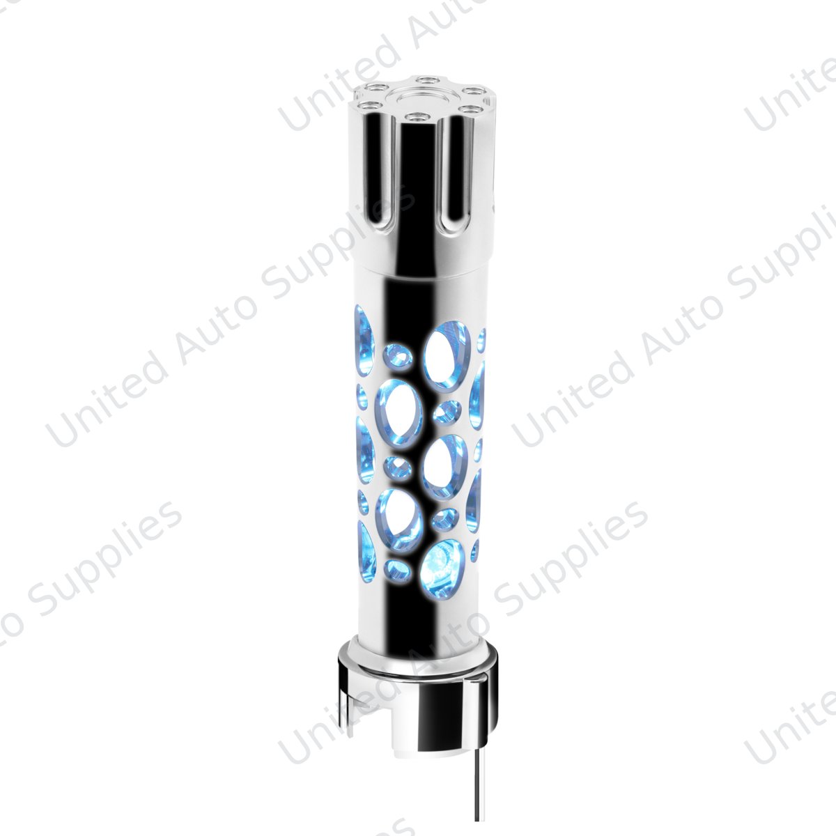 Austin Gun Cylinder Gearshift Knob With LED 13/15/18 Speed Adapter - Chrome/Blue LED