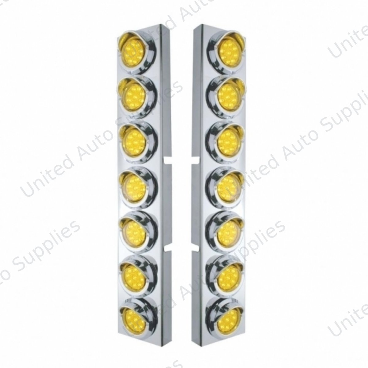 SS Front Air Cleaner Bracket With 14X 9 Amber LED 2" Lights & Visors Bezel For KW Trucks -Amber Lens