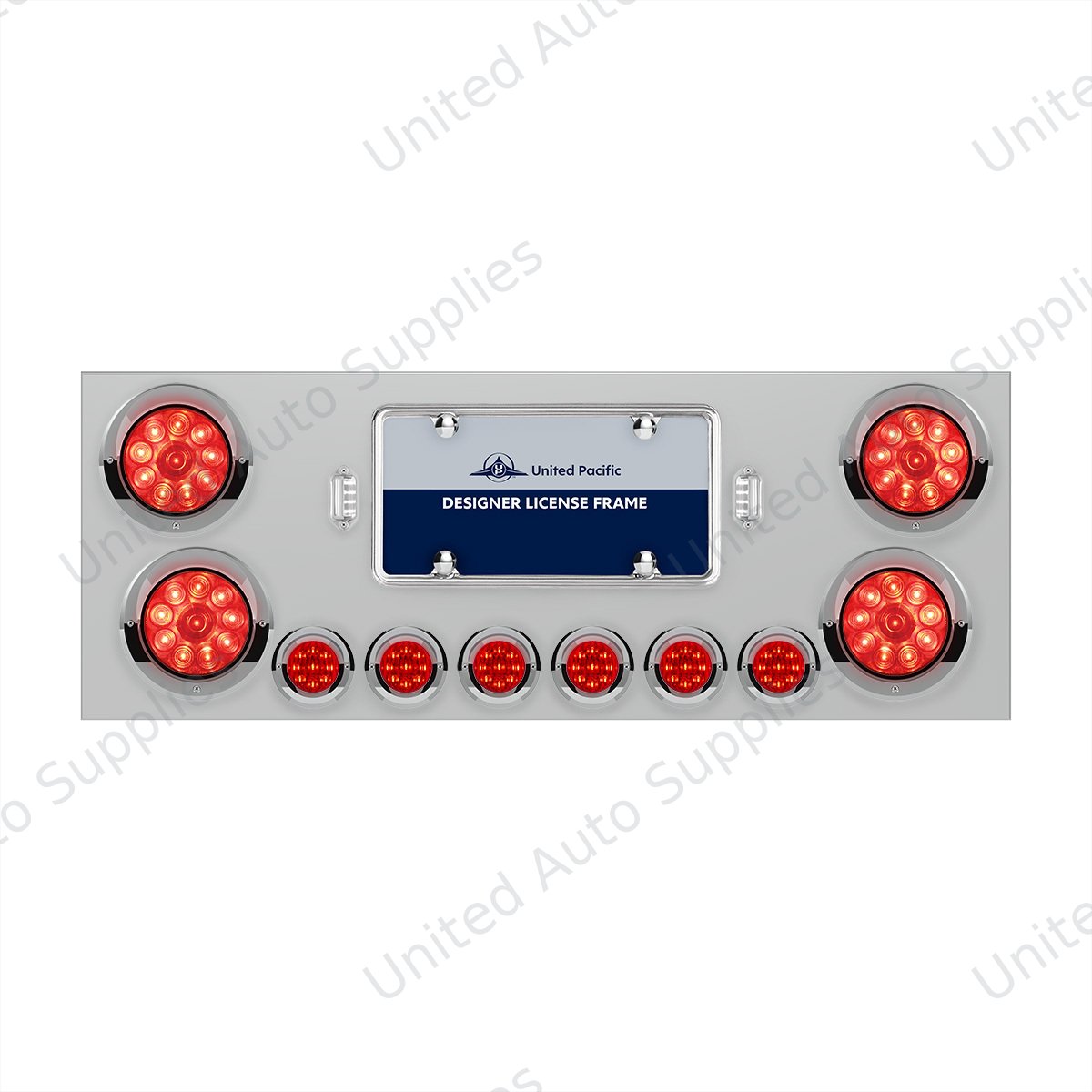 SS Rear Center Panel With 4X 10 LED 4" Lights & 6X 9 LED 2" Lights & Visors -Red LED & Lens