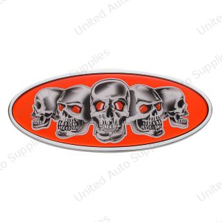 Chrome Die Cast Skull Emblem - Red