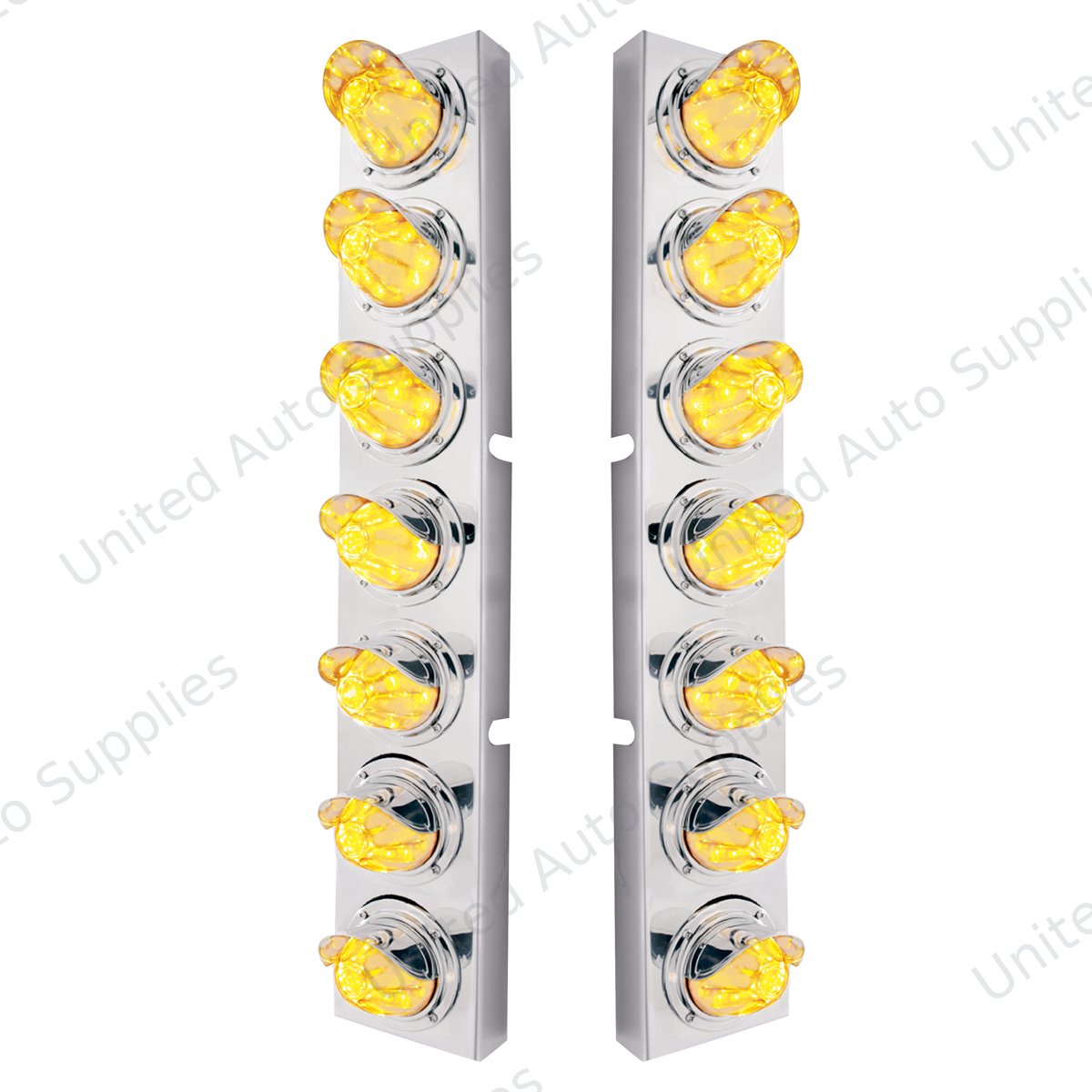 SS Front Air Cleaner Brkt With 14X 11 Amber LED Watermelon Light & Visor Bezel For KW Trucks-Clear Lens