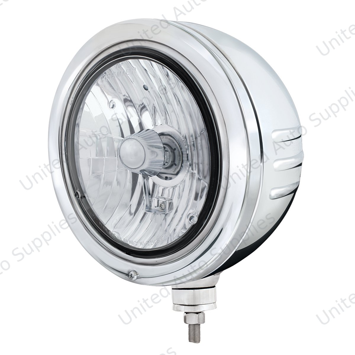 Stainless Bullet Embossed Stripe Headlight Housing With Crystal H4 Halogen Headlight