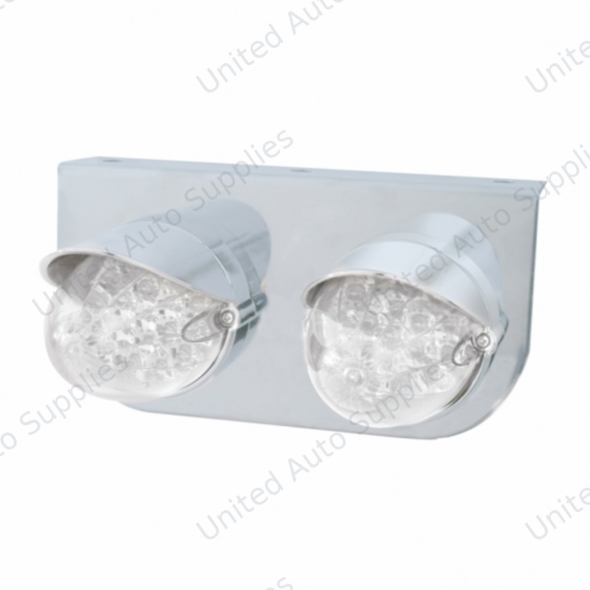 Stainless Light Bracket With 2X 19 LED Reflector Lights & Visors - Amber LED/Clear Lens