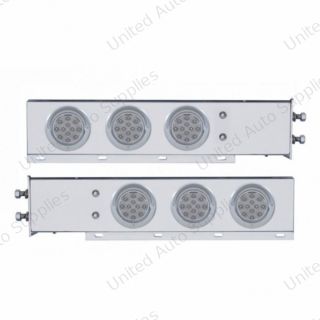 2.5" Bolt Pattern Chrome Spring Loaded Bar W/6X 12 LED 4" Refl. Lights & Visors-Red LED/Clear Lens (Pair)