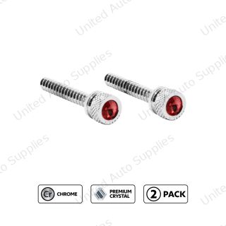 Chrome Long Dash Screw With Color Crystal For Freightliner-Candy Red (2-Pack)