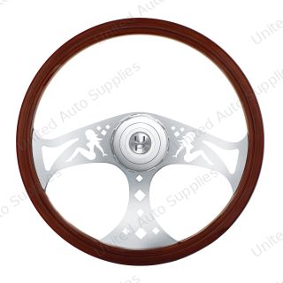 18" Lady Style Wood Steering Wheel With Hub & Horn Button Kit For Peterbilt (2006+) & Kenworth (2003+)