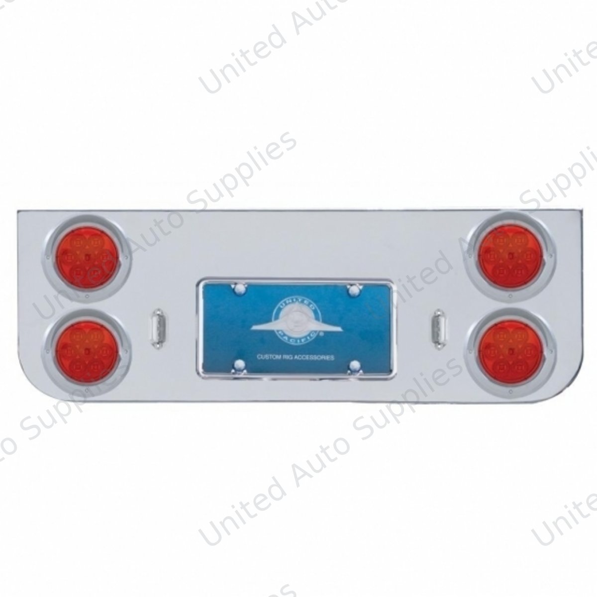 Chrome Rear Center Panel With Four 7 LED 4" Reflector Lights & Visors - Red LED/Red Lens