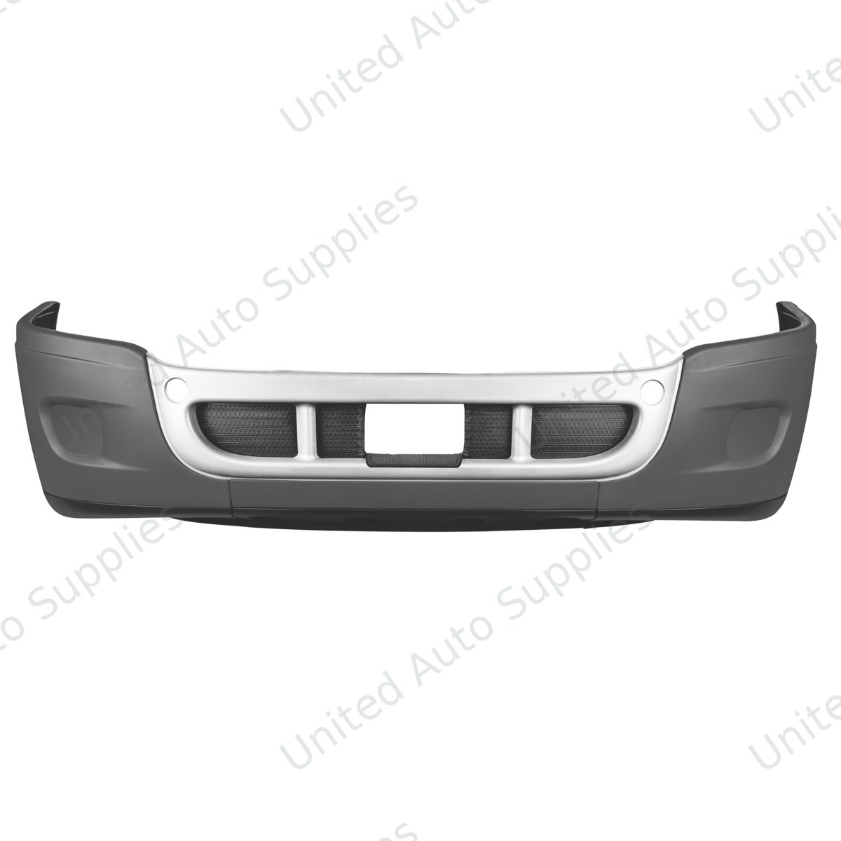 Complete 3-Piece Front Bumper Set With Chrome Trim Without Fog Light Hole For 2008-2017 Freightliner Cascadia