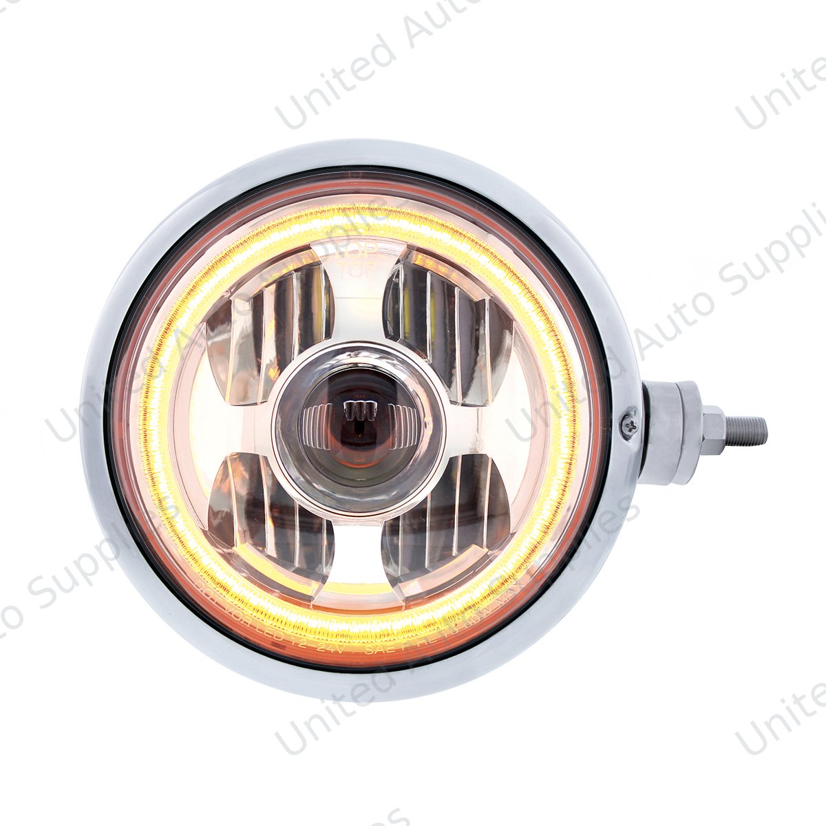 Chrome Guide 682-C Style Headlight Assembly W/LED Headlight & Dual Color Position Light - R/H (Horizontal Mount)