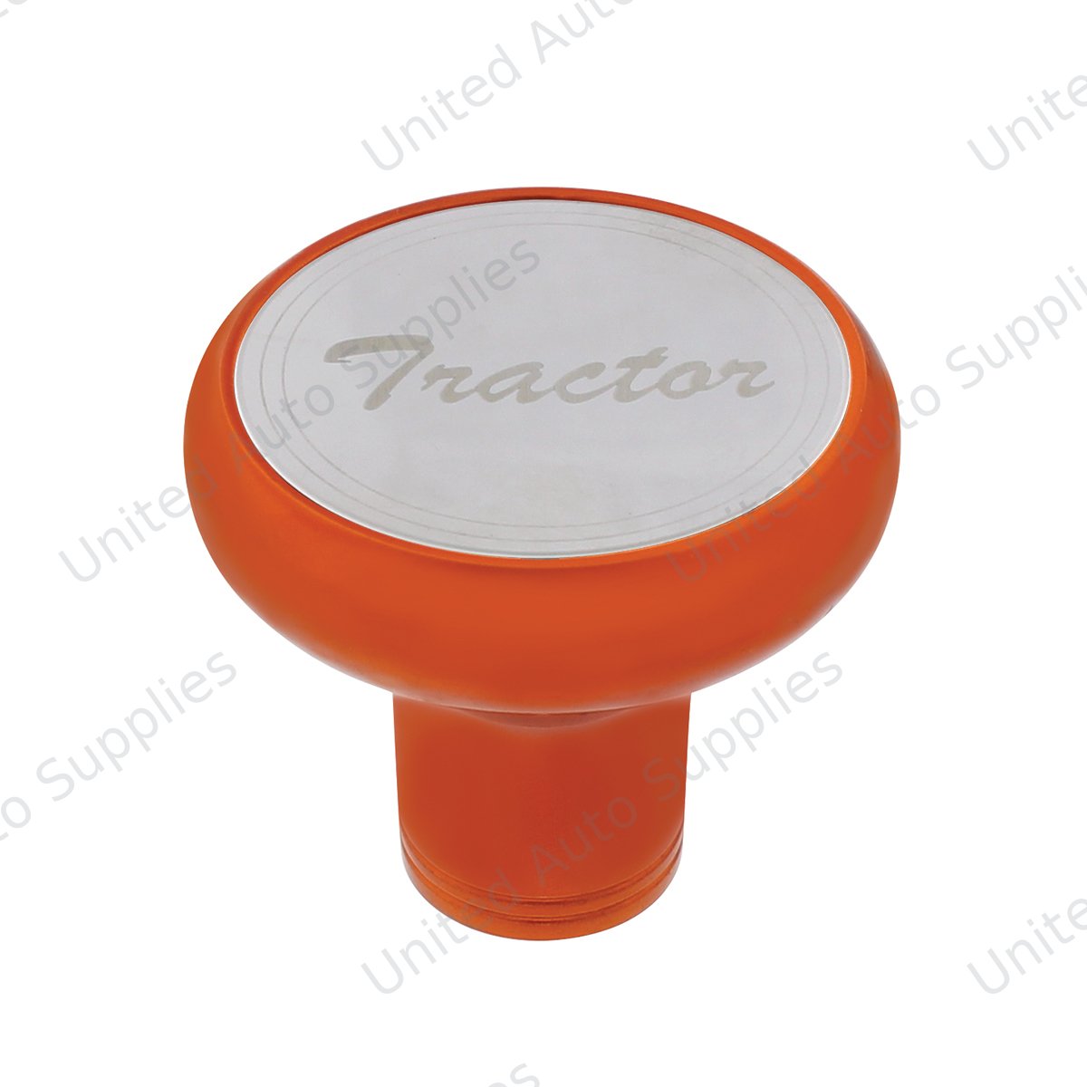 Deluxe Aluminum Screw-On Air Valve Knob With Stainless Tractor Plaque - Cadmium Orange