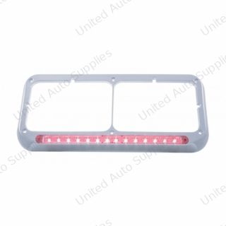 14 LED Chrome Rectangular Dual Headlight Bezel - Red LED/Clear Lens