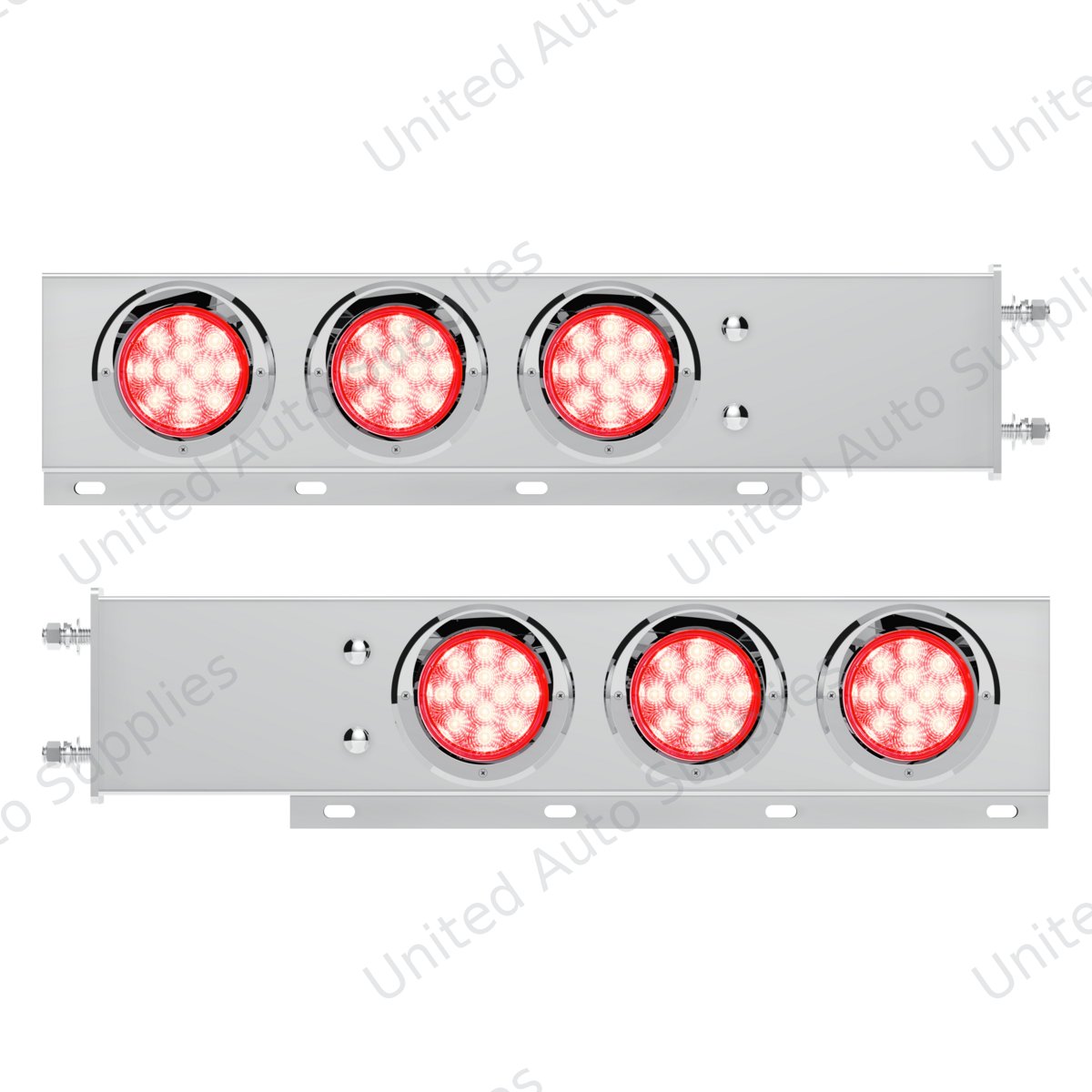 3-3/4" Bolt Pattern Deluxe SS Spring Loaded Bar W/6X 12 LED 4" Light & Visors -Red LED/Clear Lens (Pair)