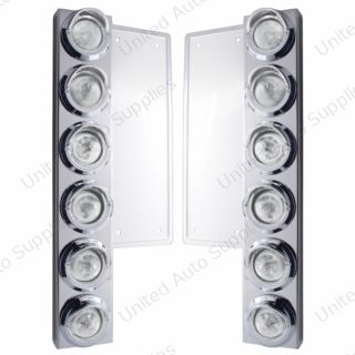 FL SS Front Air Cleaner Bracket W/12X 9 LED 2" Beehive Lights & Visors -Amber LED/Clear Lens