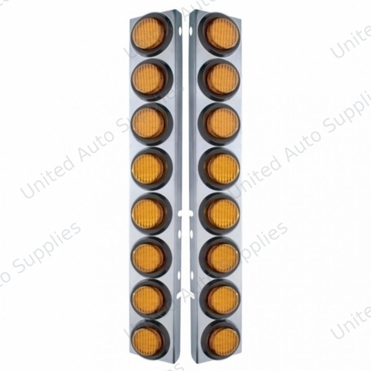 SS Front Air Cleaner Bracket With 16X 9 LED 2" Lights For Peterbilt-Amber LED & Lens
