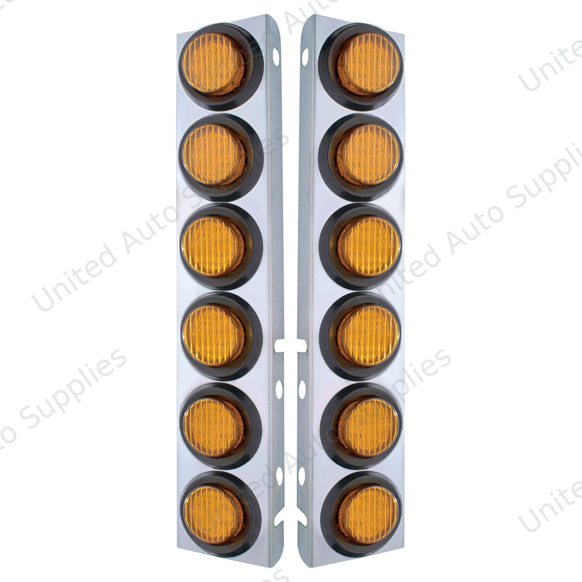 SS Front Air Cleaner Bracket With 12X 9 LED 2" Lights For Peterbilt-Amber LED & Lens