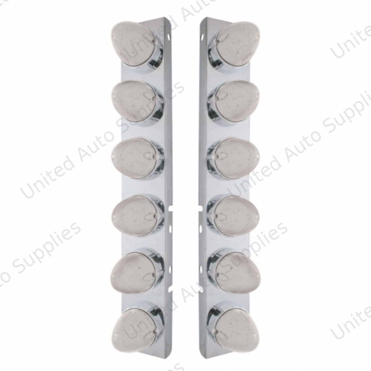 SS Front Air Cleaner Bracket With 12X 19 LED Beehive Lights & Bezels For Peterbilt-Amber LED/Clear Lens