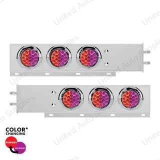 2.5" Bolt Pattern SS Spring Loaded Light Bar With 6X Double Fury 19 LED Lights & Visors-Red & Purple(Pair)
