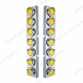 SS Front Air Cleaner Bracket With 14X 9 Amber LED 2" Lights & Visors Bezel For KW Trucks -Amber Lens