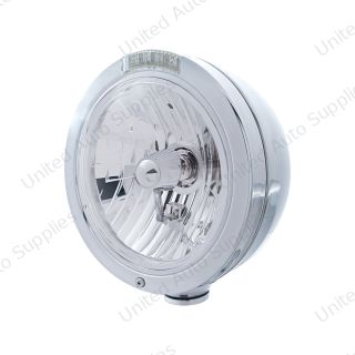 Stainless Steel Bullet Classic Headlight Crystal H4 Bulb & LED Turn Signal - Clear Lens