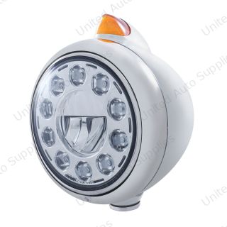 Stainless Steel Guide 682-C Headlight 11 LED Bulb & Original Style LED Signal - Amber Lens