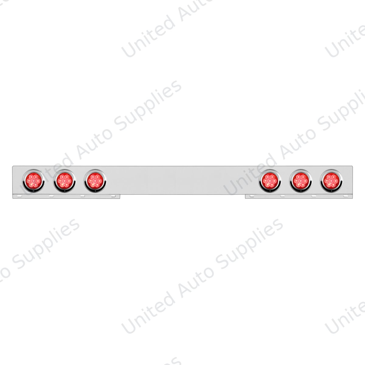 Chrome 1 Piece Rear Light Bar With Six 7 LED 4" Reflector Lights & Visors - Red LED/Red Lens
