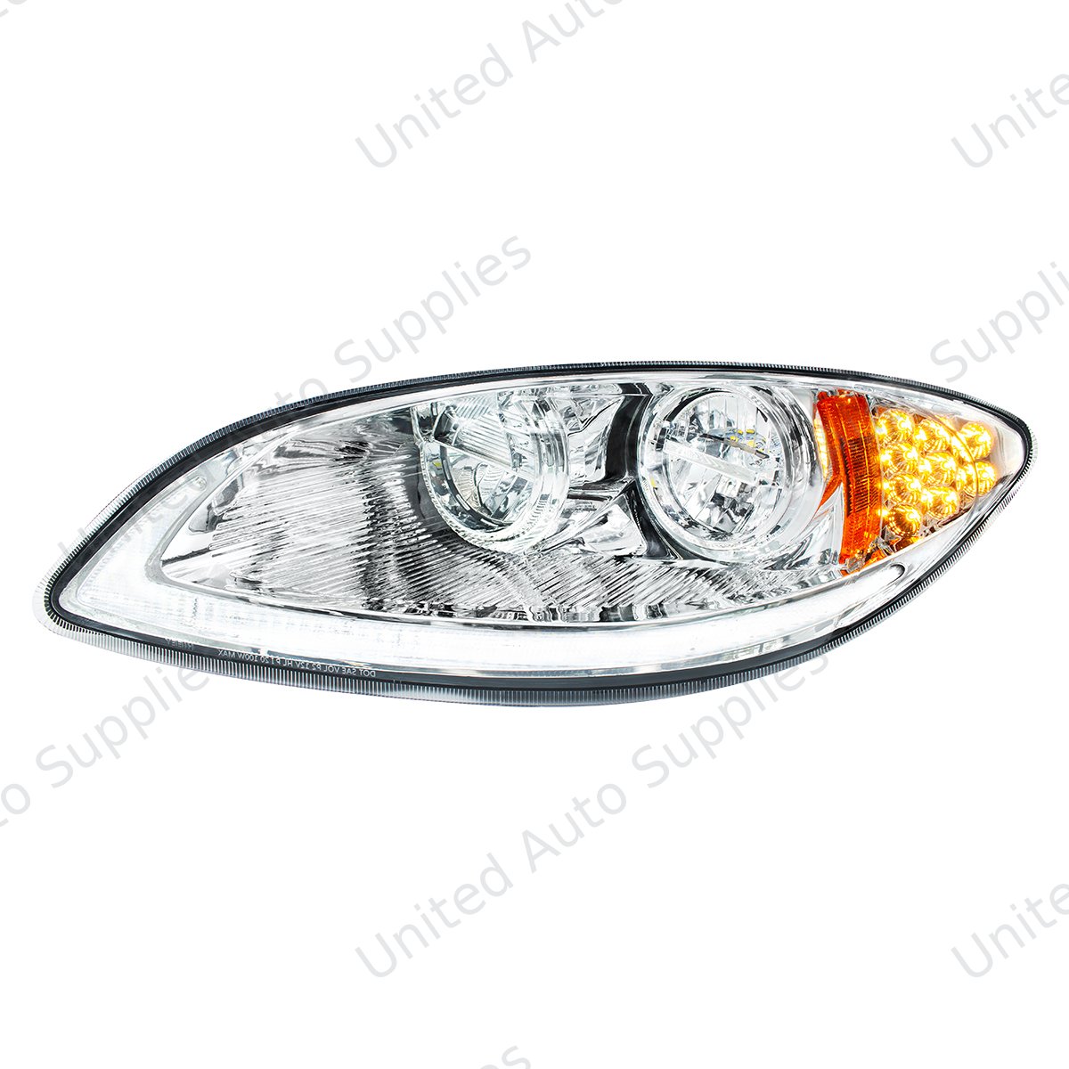 Chrome LED Headlight With LED Light Bar & Turn Signal For 2006-2017 International Prostar-Driver