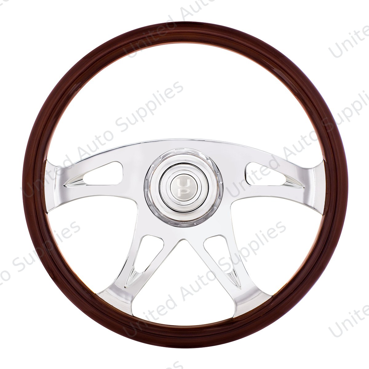 18" Boss Steering Wheel With Chrome Horn Bezel And Horn Button - Woodgrain