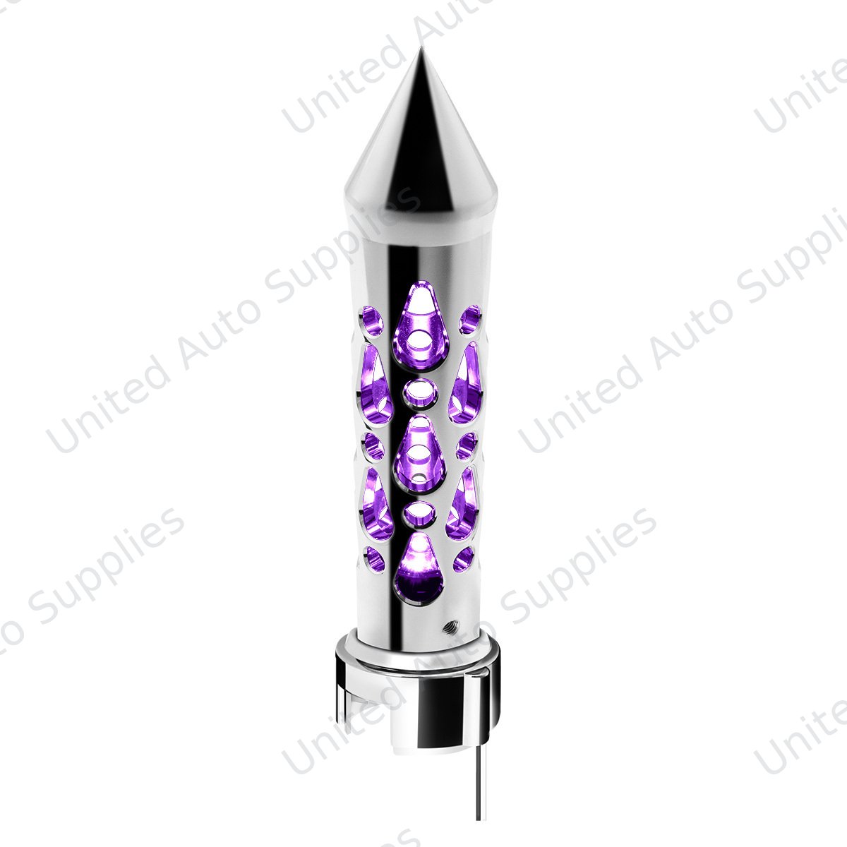 Brooklyn Spike Gearshift Knob With LED 13/15/18 Speed Adapter - Chrome/Purple LED