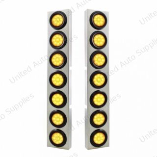 SS Front Air Cleaner Bracket With 14X 9 Amber LED 2" Reflector Lights For KW Trucks -Amber Lens