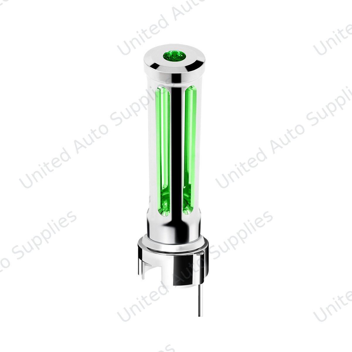 Thread-On Chrome Sonoma Gearshift Knob With LED 13/15/18 Speed Adapter-Dark Green Crystal/Green LED