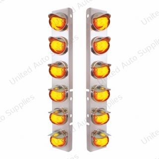 SS Front Air Cleaner Brkt With 12X 9 Amber Hi/Lo LED Watermelon GloLight & Visors For Peterbilt-Amber Lens