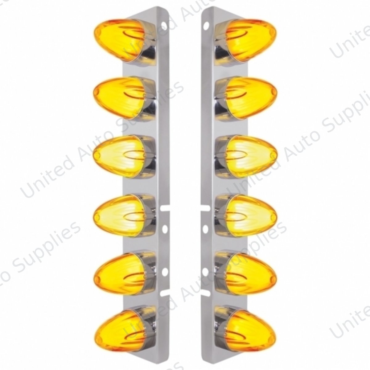 SS Front Air Cleaner Brkt With 12X 9 Amber Hi/Lo LED GloLight Watermelon Grakon Lights For Peterbilt -Amber Lens