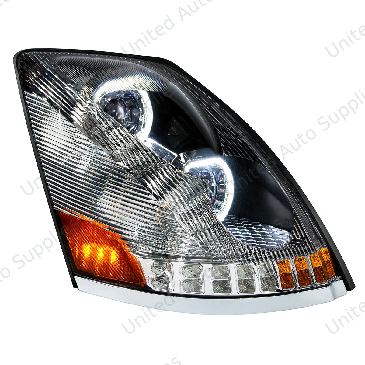 Chrome 10 LED Headlight For 2003-2017 Volvo VN/VNL - Passenger Side