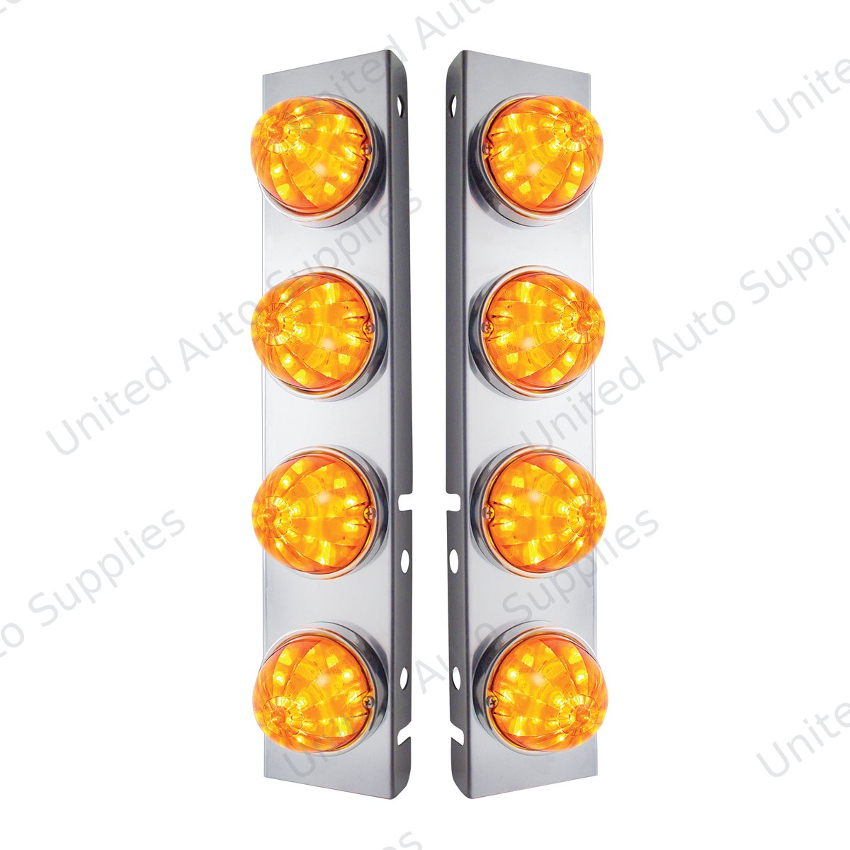 SS Front Air Cleaner Bracket With 8X 17 LED Watermelon Lights & SS Bezels For Peterbilt-Amber LED & Lens (Pair)