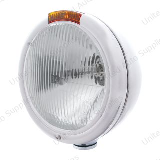 Stainless Steel Classic Headlight H4 Bulb & Turn Signal - Amber Lens