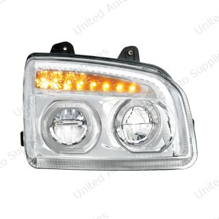High Power LED Chrome Headlight With LED Turn Signal & Light Bar For 2015-2026 Kenworth T880-Passenger