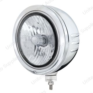 Stainless Bullet Embossed Stripe Headlight Housing With Crystal H4 Halogen Headlight
